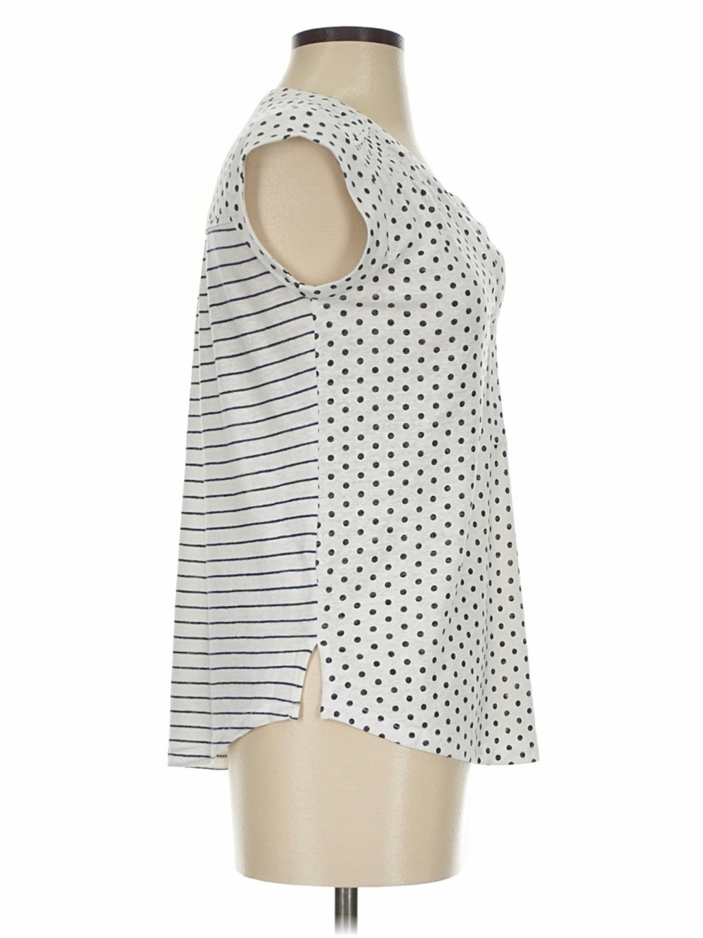 Daniel Rainn White Blouse Split Neck Black Polka Dots Stripes Sleeveless Large - Picture 4 of 11